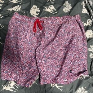 Ike Behar Red and White Abstract Swim Trunks Large